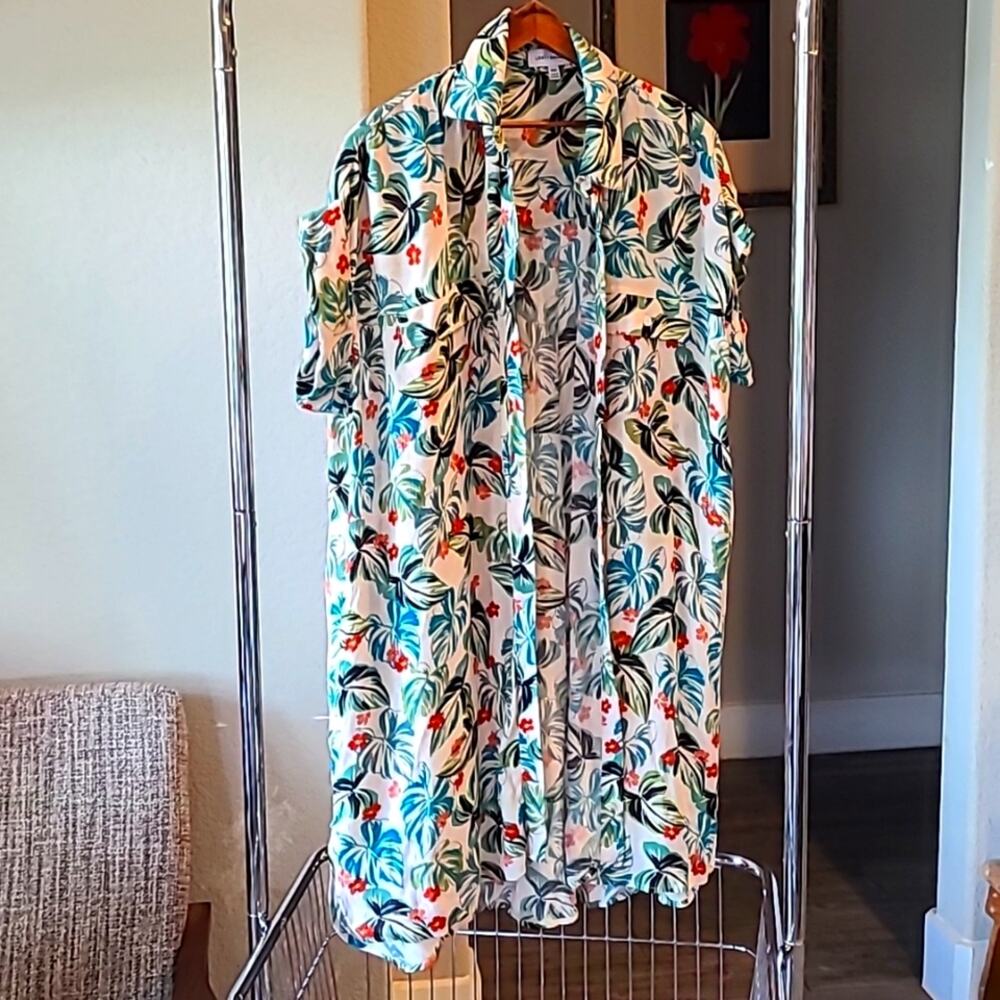 Lost + Wander Women's XS/S‎ Shirt Dress Kimono Bohemian Palm With Pockets